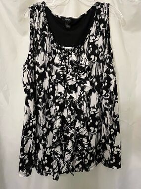 Style & Co. Black and White Ruffled Sleeveless Top Plus Size